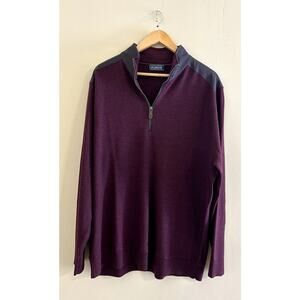 Maroon Black Jim Nantz Vineyard Vines 100% Merino Wool Quarterzip Sweater Large